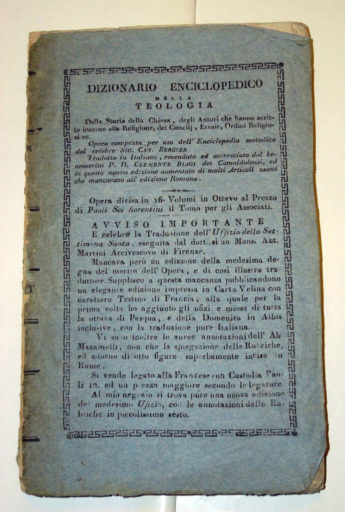 Bergier,DIZIONARIO ENCICLOPEDICO DELLA TEOLOGIA,1821,Pagani[storia Chiesa