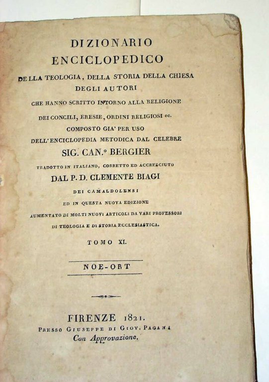 Bergier,DIZIONARIO ENCICLOPEDICO DELLA TEOLOGIA,1821,Pagani[storia Chiesa