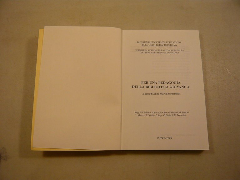 Bernardinis,PER UNA PEDAGOGIA DELLA BIBLIOTECA GIOVANILE,Imprimitur 1995