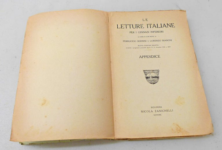 Bernini,LE LETTURE ITALIANE PER I GINNASI INFERIORI.APPENDICE,1926 Zanichelli