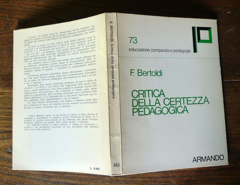 Bertoldi,CRITICA ALLA CERTEZZA PEDAGOGICA,1981 Armando[pedagogia,educazione