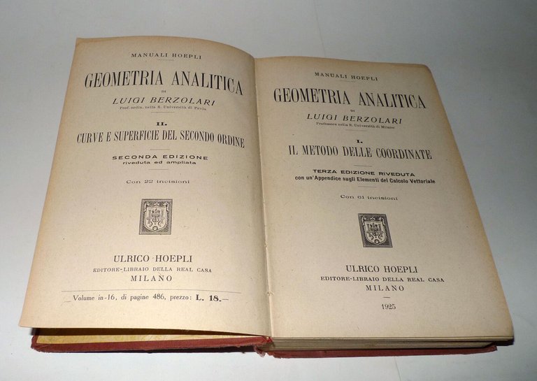 Berzolari,GEOMETRIA ANALITICA I.IL METODO DELLE COORDINATE,1925 Hoepli[manuale