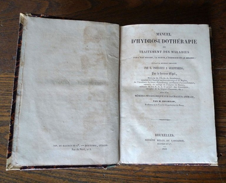 BIGEL,MANUEL D'HYDROSUDOTHERAPIE,1841 Hauman[medicina,idroterapia,Priessnitz