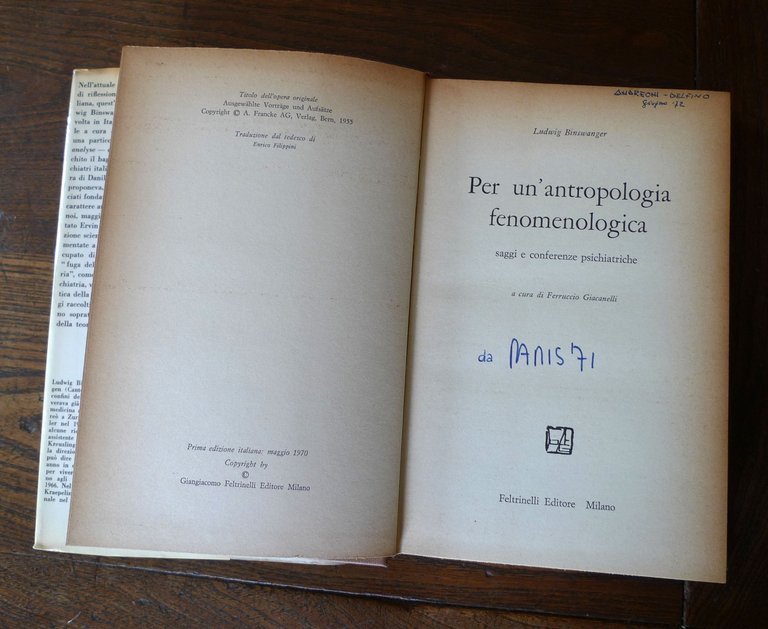 Binswanger,PER UN'ANTROPOLOGIA FENOMENOLOGICA,1970 Feltrinelli I^ED.[FILOSOFIA