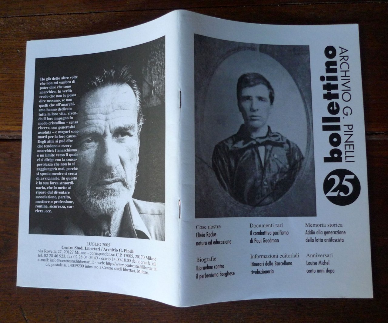 BOLLETTINO n.25 2005.CENTRO STUDI LIBERTARI-ARCHIVIO G.PINELLI[ANARCHIA,E.Reclus | Immagine principale