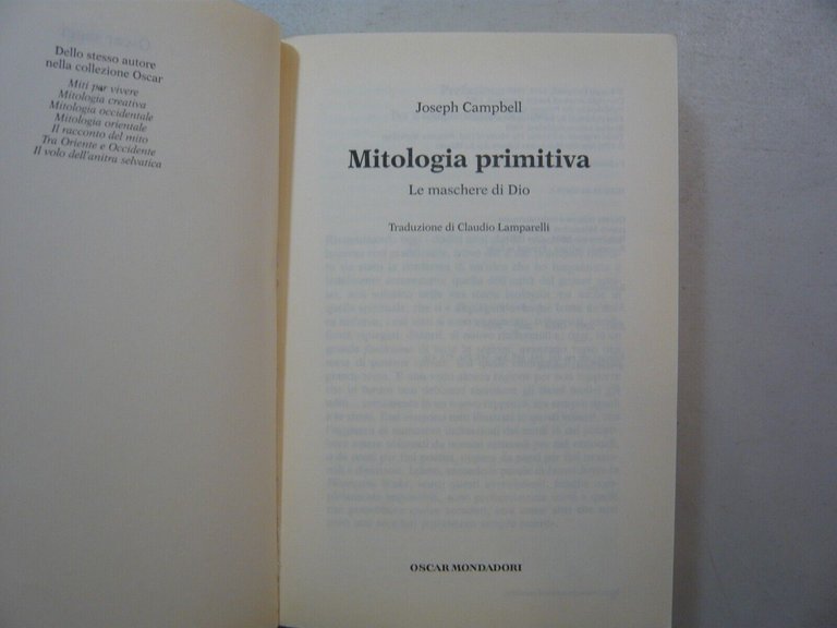 Campbell,MITOLOGIA PRIMITIVA Le maschere di Dio, Mondadori,1990