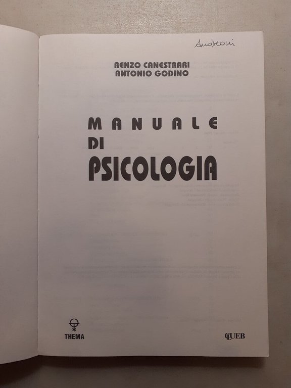 Canestrari, Godino, MANUALE DI PSICOLOGIA, CLUEB, Bologna, 1994