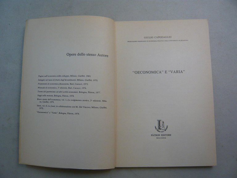 Capodaglio,OECONOMICA E VARIA,Bologna,1979
