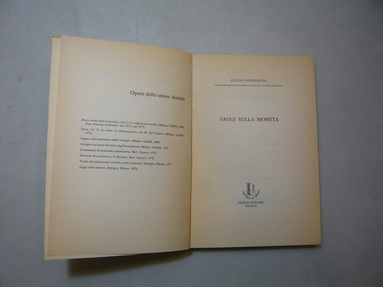 Capodaglio, SAGGI SULLA MONETA, Pàtron Editore, Bologna, 1978