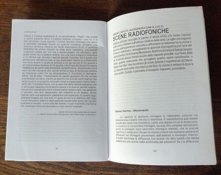 Caputo/Cava,QUADERNO 1.OCCHIO ALLA RADIO.Radio e Teatro.Santarcangelo 2009/2011