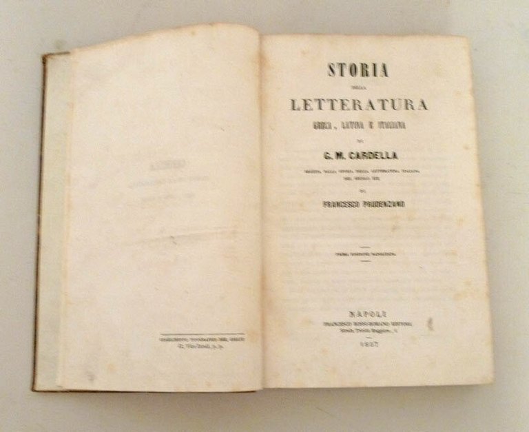 Cardella,STORIA DELLA LETTERATURA GRECA,LATINA E ITALIANA,1857 Rossi-Romano