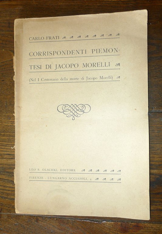 Carlo Frati,CORRISPONDENTI PIEMONTESI DI JACOPO MORELLI,1920 Olschky[paleografia | Immagine Gallery 1