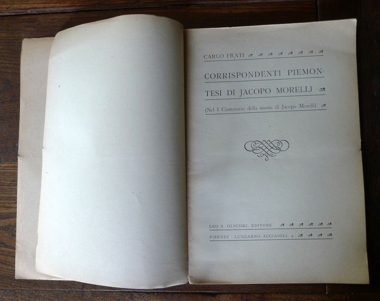 Carlo Frati,CORRISPONDENTI PIEMONTESI DI JACOPO MORELLI,1920 Olschky[paleografia | Immagine Gallery 2