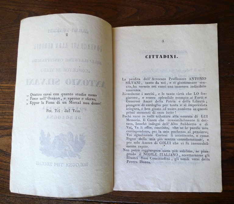 CARMI FUNEBRI CONSACRATI ALLA MEMORIA DELL'ILLUSTRE ANTONIO SILVANI,1847 Bologna | Immagine Gallery 3