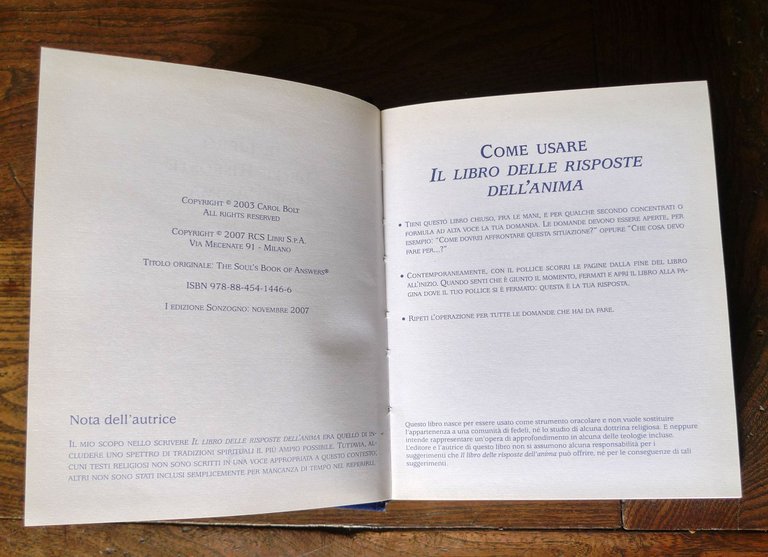 Carol Bolt,IL LIBRO DELLE RISPOSTE DELL'ANIMA,2007 Sonzogno[CITAZIONI