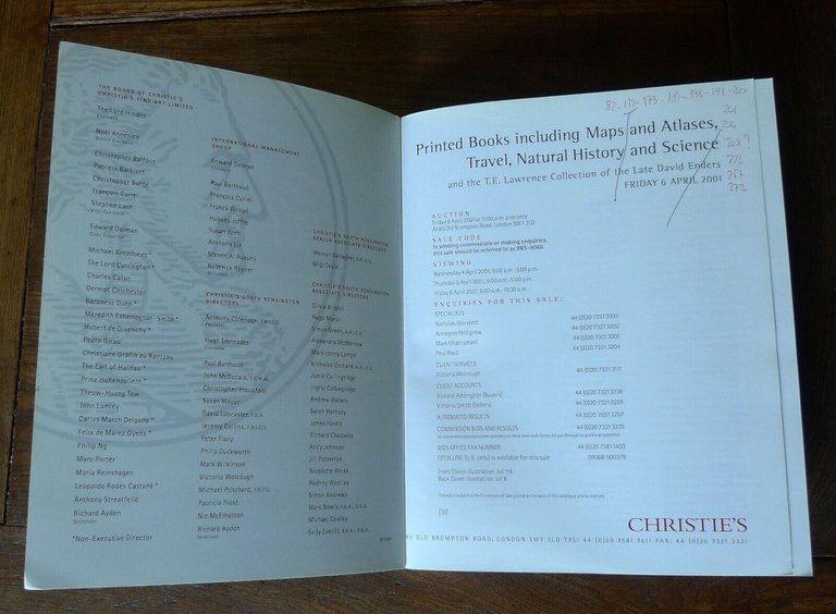 CATALOGO ASTA 2001 CHRISTIE'S.PRINTED BOOKS,INCLUDING MAPS AND ATLASES,TRAVEL