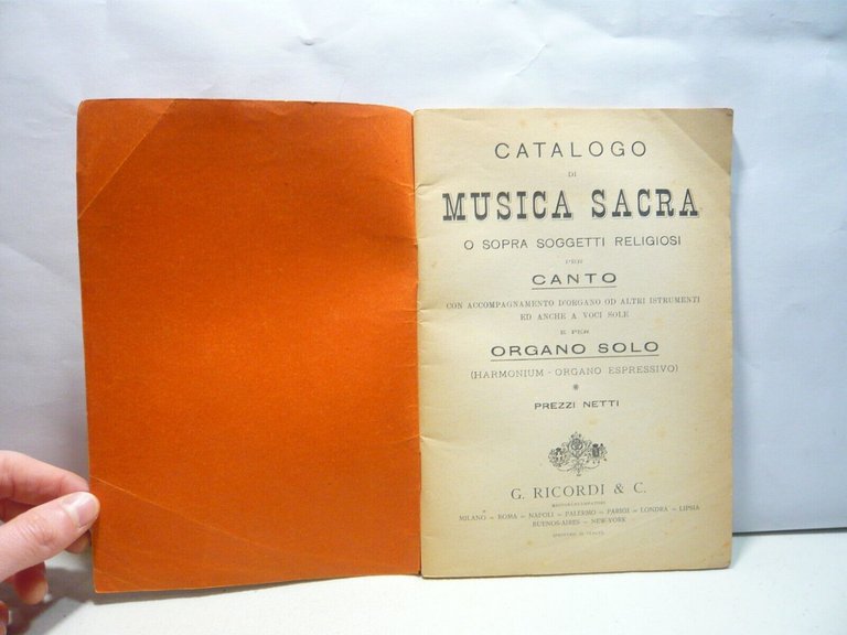 CATALOGO DI MUSICA SACRA PER CANTO E PER ORGANO SOLO,Ricordi