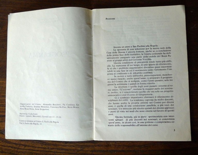 CENTRO CULTURALE VIRGINIA WOOLF,PROGRAMMA 1984[Università delle donne,femminismo