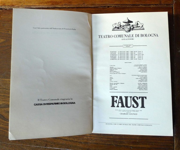 CHARLES GOUNOD,FAUST,TEATRO COMUNALE BOLOGNA,1986[libretto,opera lirica,musica