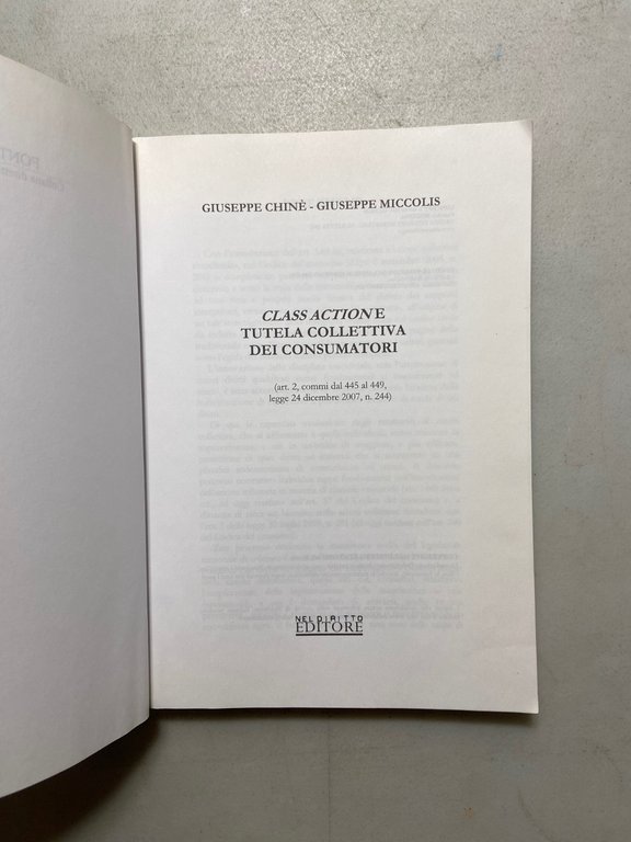 Chinè,Miccolis CLASS ACTION E TUTELA COLLETTIVA DEI CONSUMATORI,2008 | Immagine Gallery 2