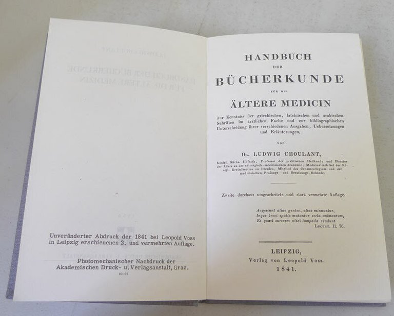 Choulant,HANDBUCH DER BUCHERKUNDE FUR DIE ALTERE MEDIZIN,1841[anastatica