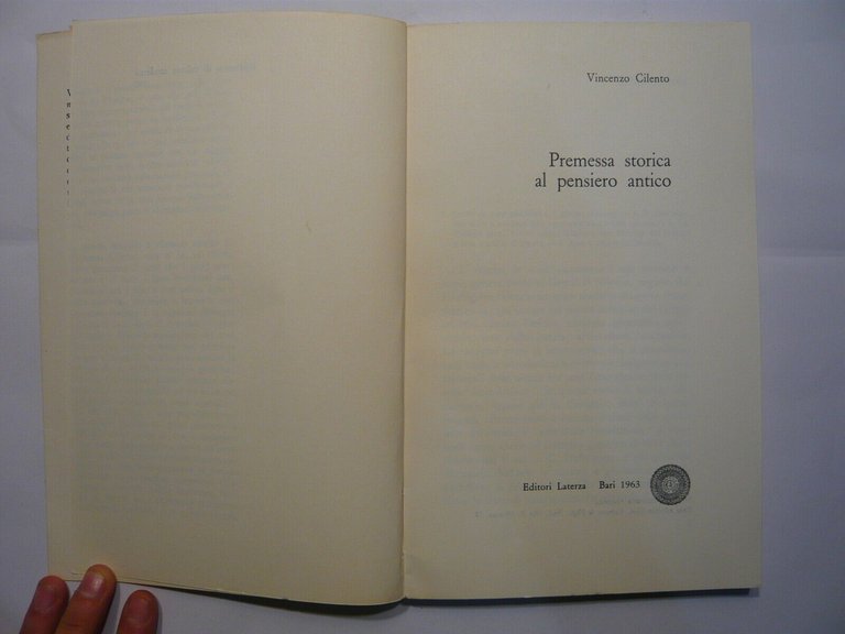 Cilento,PREMESSA STORICA AL PENSIERO ANTICO,1963[filosofia,filologia