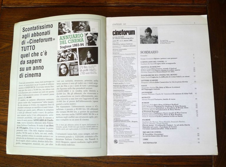 CINEFORUM n.2 1995.RIVISTA MENSILE DI CULTURA CINEMATOGRAFICA[Berlino,Cassavetes