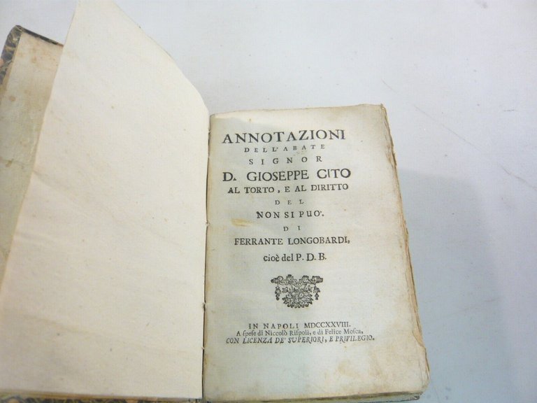 Cito, ANNOTAZIONI, Bartoli, IL TORTO, EL DIRITTO, Napoli 1728 [Longobardi, …