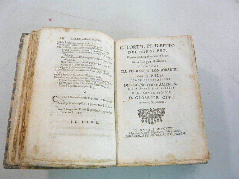 Cito, ANNOTAZIONI, Bartoli, IL TORTO, EL DIRITTO, Napoli 1728 [Longobardi, …