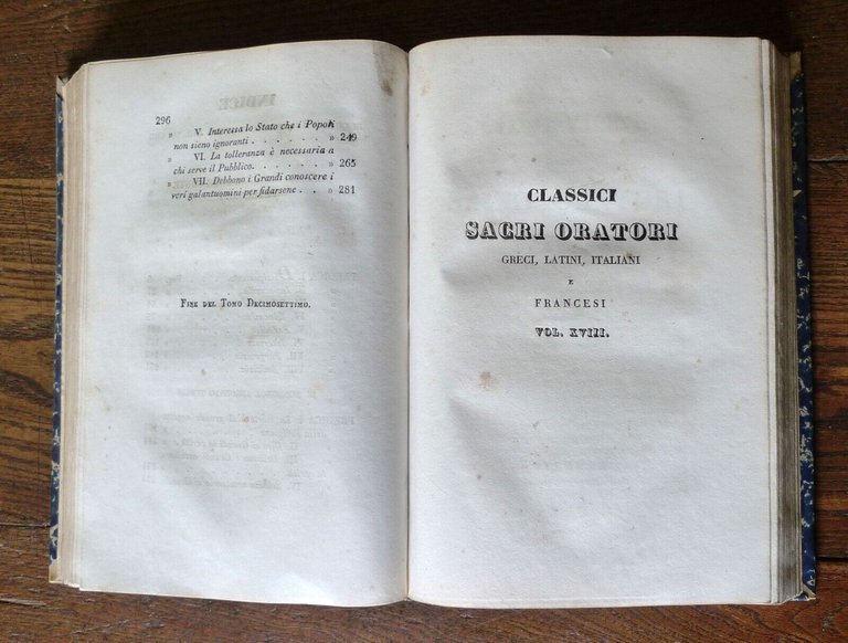 CLASSICI SACRI ORATORI ITALIANI E FRANCESI,1833 Tip.della Speranza[RELIGIONE