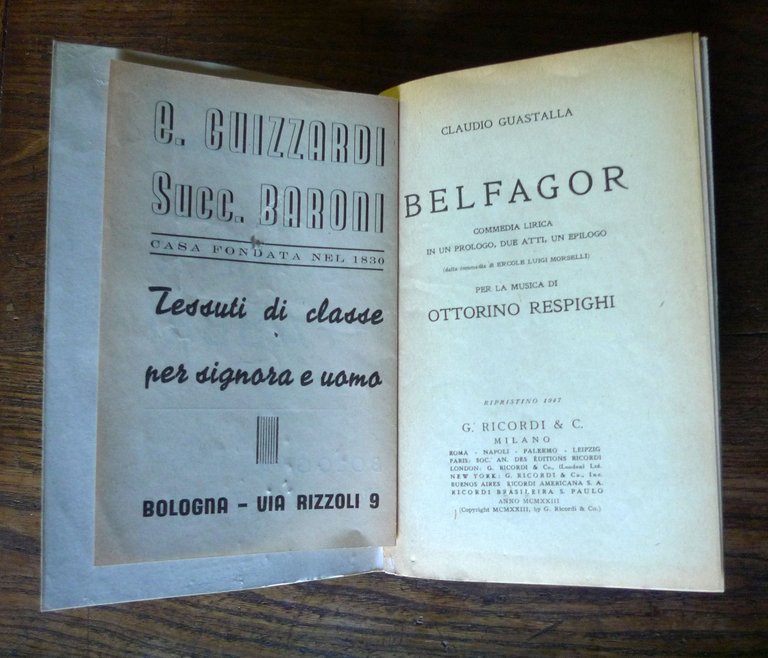 Claudio Guastalla/OTTORINO RESPIGHI,BELFAGOR,1947 Ricordi[libretto,musica lirica | Immagine Gallery 3
