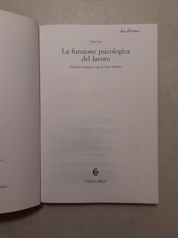 Clot,LA FUNZIONE PSICOLOGICA DEL LAVORO,Carocci 2006