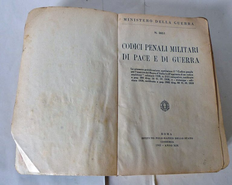 CODICI PENALI MILITARI DI PACE E DI GUERRA,1941[storia,esercito,fascismo