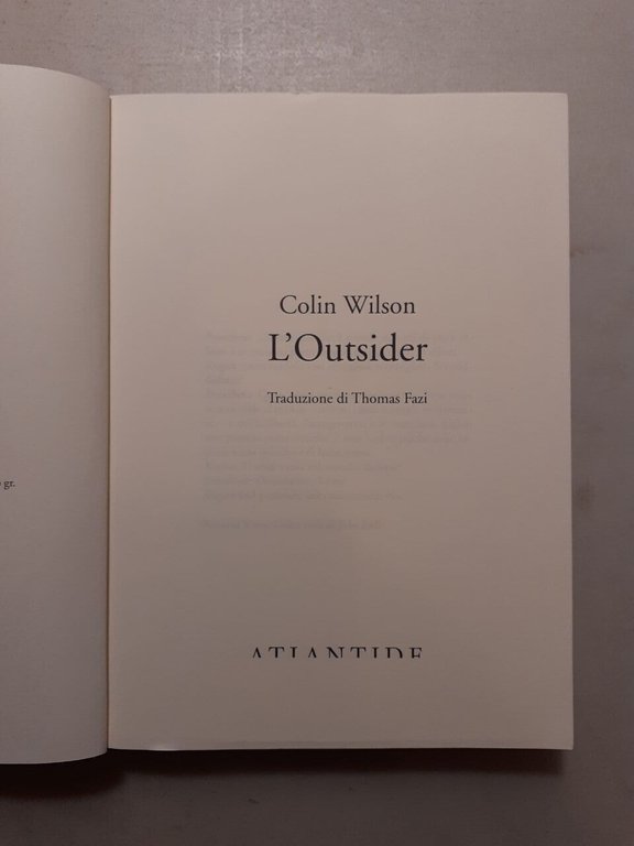 Colin Wilson, L’OUTSIDER Atlantide, Roma, 2016