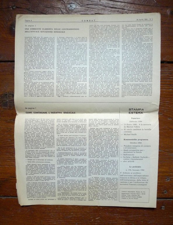 COMBAT PER IL PARTITO COMUNISTA INTERNAZIONALE ANNO I N.2 1984[PCINT