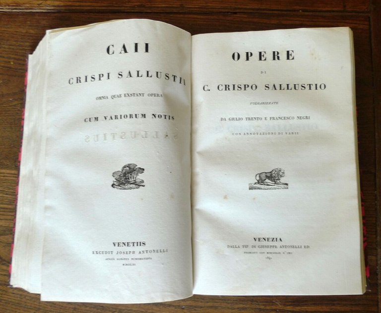 COMMENTARI DI C.GIULIO CESARE/SALLUSTIO,OPERE,1836-40 Antonelli[italiano/latino