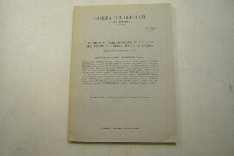 COMMISSIONE PARLAMENTARE D’INCHIESTA SUL FENOMENO DELLA MAFIA IN SICILIA,4 voll.
