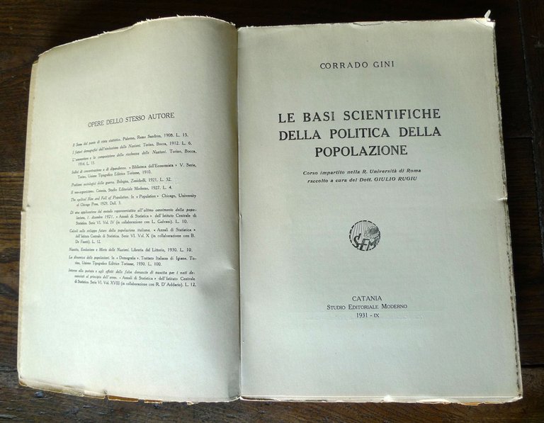 Corrado Gini,LE BASI SCIENTIFICHE DELLA POLITICA DELLA POPOLAZIONE,1931[ECONOMIA | Immagine Gallery 2