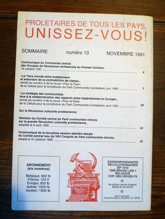 CORRESPONDANCES REVOLUTIONNAIRE N.10 Nov.1991,Bruxelles[comunismo,rivoluzione