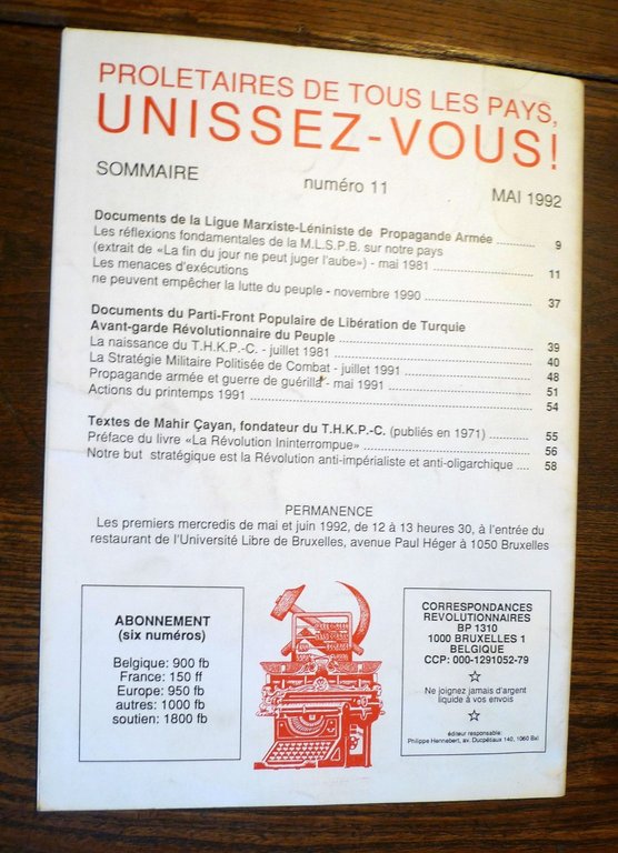 CORRESPONDANCES REVOLUTIONNAIRE N.11 Mai 1992,Bruxelles[comunismo,rivoluzione