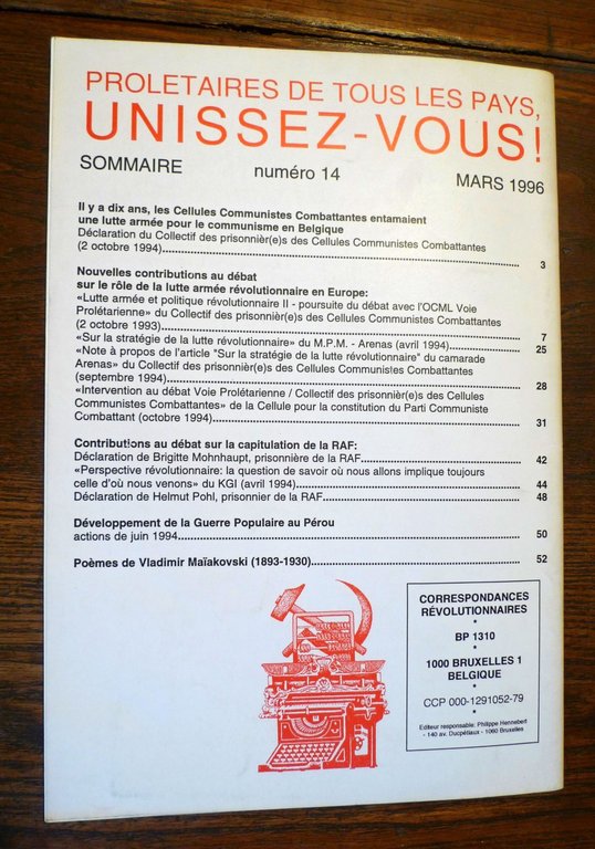 CORRESPONDANCES REVOLUTIONNAIRE N.14 Mars 1996,Bruxelles[comunismo,rivoluzione