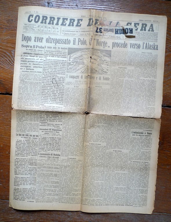 CORRIERE DELLA SERA 13 maggio 1926[trasvolata Polo Nord,dirigibile Norge,Nobile | Immagine Gallery 1