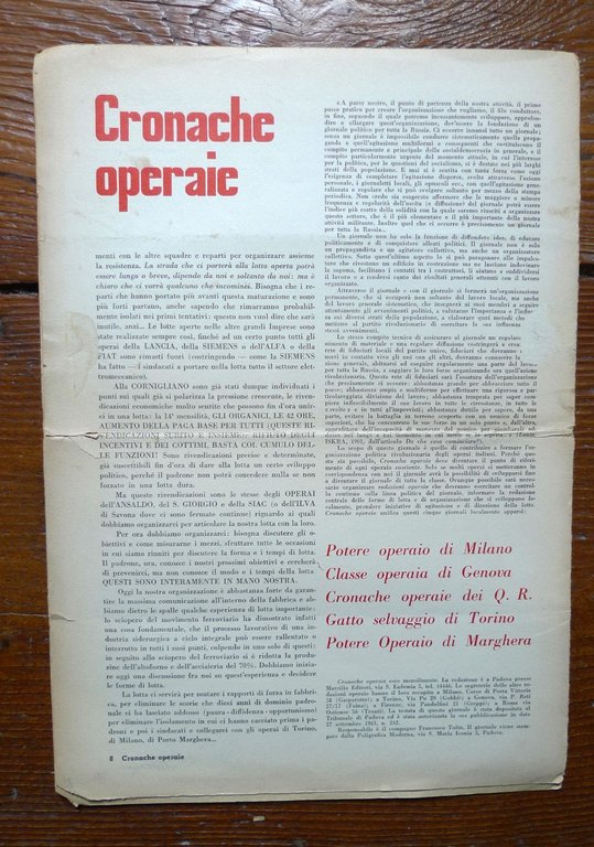 CRONACHE OPERAIE 15 Ottobre 1963[operaismo,Faina,Mario Tronti,Toni Negri | Immagine Gallery 5