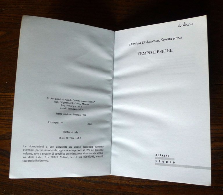 Daniela D'Annessa/Serena Rossi,TEMPO E PSICHE,2007 Guerini[psicologia