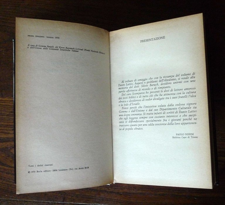 Dante Lattes,ASPETTI E PROBLEMI DELL'EBRAISMO,1970 Borla[STORIA,ISRAELE