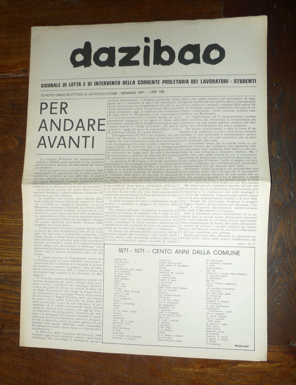 DAZIBAO.Giornale di lotta,numero unico gen.1971[movimento,Dario Fo