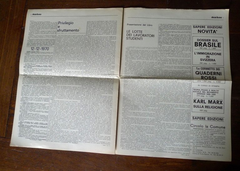 DAZIBAO.Giornale di lotta,numero unico gen.1971[movimento,Dario Fo