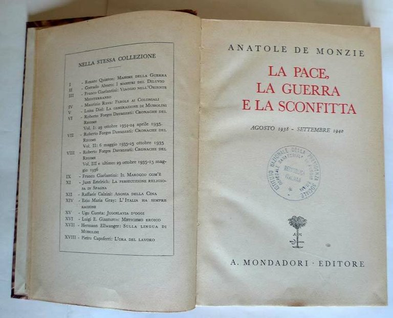 De Monzie,LA PACE,LA GUERRA E LA SCONFITTA.1938-'40 Mondadori[storia Francia,WW2