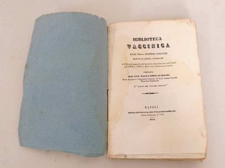 De Renzi,BIBLIOTECA VACCINICA,1855 Napoli[medicina,vaccini,vaiolo