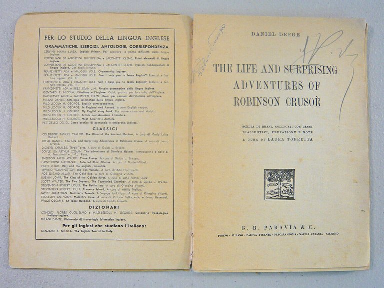 Defoe,THE LIFE AND SURPRISING ADVENTURES OF ROBINSON CRUSOE,1949 Paravia